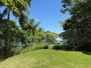 a grassy hill with trees and the ocean in the background at Hidden Coast villa Frangipani Ocean & Jungle in Manzanillo