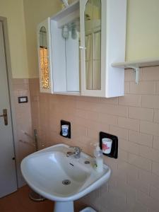 a bathroom with a white sink and a mirror at Casa Camelia in Torre Pellice