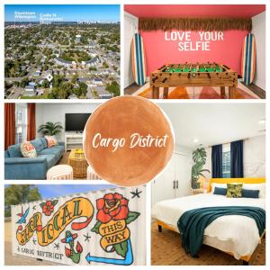 a collage of pictures of a bedroom and a hotel at Downtown Retreat, 5BR Game Room & Pet Friendly in Wilmington