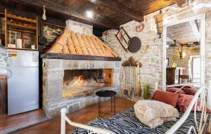 sala de estar con chimenea de piedra y fogones en Lovely Home In Donji Bitelic, en Donji Bitelić