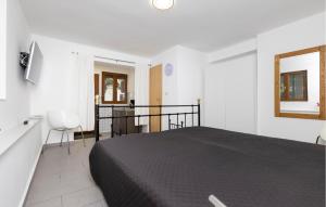 a bedroom with a black bed in a white room at Nice Apartment In Mali Losinj With Wifi in Cunski