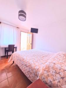 une chambre avec un lit, un bureau et une fenêtre dans l'établissement Habitacion y Baño Privado, à La Serena