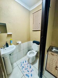 un baño con inodoro y lavabo en Tseleng Guest House, en Vosloorus 11 fotos más