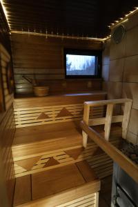 an inside view of a sauna in a room at Villa Lucky in Rovaniemi