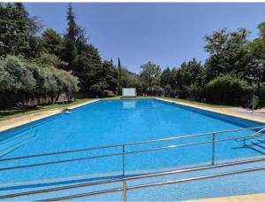 a large blue swimming pool with trees in the background at Loft Ohanes in Ohanes