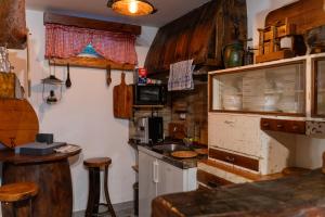 une cuisine avec un comptoir et un évier dans une pièce dans l'établissement Ruralna kuća za odmor KOVIN BREG, à Lepajci