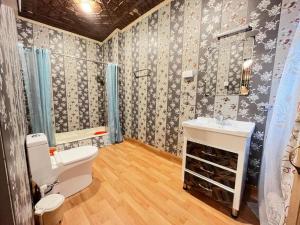 a bathroom with a toilet and a sink at Floating Luxury Group Of Houseboats in Srinagar