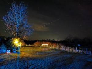 a field at night with a tree and a soccer ball at Secret Heated Dome, Hot Tub,Firepit Projector in Lincoln in Lincoln +4 photos