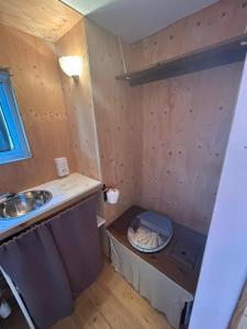 a tiny house with a sink and a counter at Tiny house chaleureuse en Matheysine in Saint-Jean-de-Vaux +9 photos