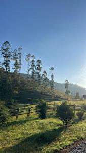 a fence in a field with trees in the background at Sitio Encantos do Vale in Major
