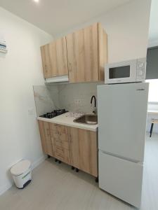 a kitchen with a white refrigerator and a sink at Estudios Diego in Puerto de Sagunto