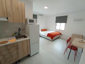 a small kitchen with a bed in a room at Estudios Diego in Puerto de Sagunto