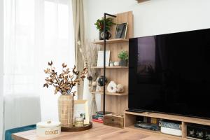 莱克朗兰比塞特尔Paris Homestay of Dreams的配有大屏幕平板电视的客厅