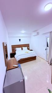 Un dormitorio con una cama y un escritorio. en Magic Garden Guest House, en Luxor