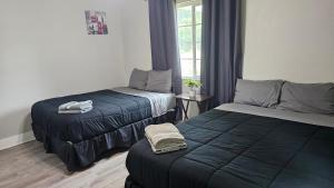 Un dormitorio con dos camas y una ventana en Charming 4br Bundle Near Downtown & Airport, en Austin