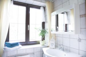 a bathroom with a sink and a toilet and a window at Ferienhaus Sara - Kärnten Card im Sommer inklusive in Bad Kleinkirchheim