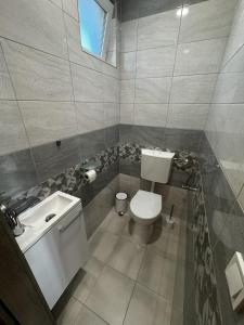 a bathroom with a toilet and a sink at Silver Chill Apartman in Abádszalók