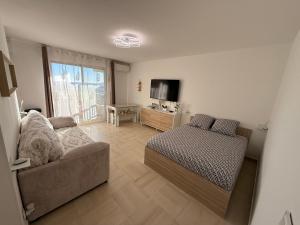 a living room with a bed and a couch at Le Cocon in Nice