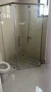 a shower stall in a bathroom with a toilet at Residencial HH in Santiago de los Caballeros