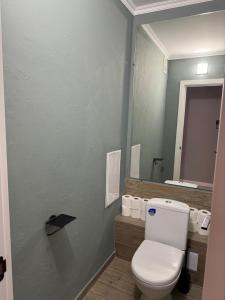 切尔卡瑟Стильні апартаменти з двома окремими спальнями з панорамним видом на Дніпро!的配有白色马桶和镜子的浴室