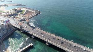 an aerial view of a bridge over the water at Nabeel Homes - Panoramic Seaview Condo in Stanley in Alexandria