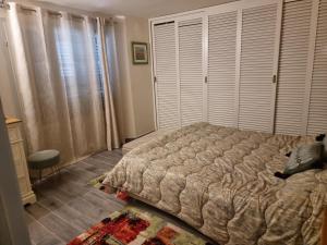 ein Schlafzimmer mit einem Bett und einem großen Fenster in der Unterkunft Appartamento vicino al mare in Castiglioncello