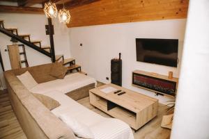 a living room with two couches and a flat screen tv at Vikendica Buzadzija M&N in Piskavica