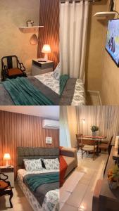 En eller flere senge i et værelse på Apartamento aconchegante.