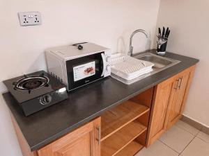 Kuchyň nebo kuchyňský kout v ubytování Krater apartments