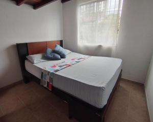 a large bed in a bedroom with a window at Casa azul en Piedecuesta in Piedecuesta