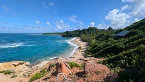 a view of the beach from a cliff at Turtle Beach Hotel Calibishie in Woodford Hill