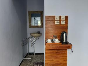 a bathroom with a sink and a mirror and a counter at Den Bagus Bromo in Ngadisari