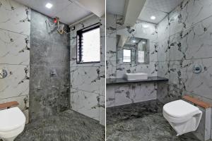 - deux photos d'une salle de bains avec toilettes et lavabo dans l'établissement Super Townhouse Balewadi Stadium Pune Formerly Hotel Sarovar, à Pune