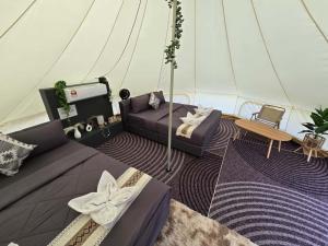 a room with a couch and a tent at bira pata glamping in Marang +17 photos