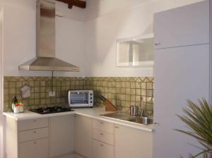 eine kleine Küche mit einer Spüle und einer Mikrowelle in der Unterkunft Old Town Apartment in Alghero