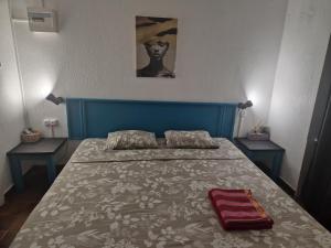 a bed with a blue headboard in a bedroom at Gwada paradise, marina du gosier in Le Gosier +13 photos