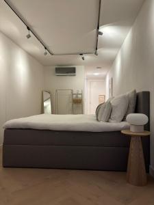 a bedroom with a large bed and a mirror at B&B s12 in Doetinchem
