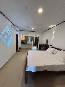 a bedroom with a large white bed in a room at MJ Villa Ahangama in Ahangama +6 photos