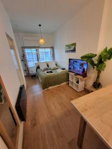 ein Wohnzimmer mit Sofa und Flachbildfernseher in der Unterkunft La Casita - Gare Saint-Roch - Clim - Wi-Fi - TV in Montpellier