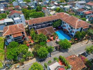 an aerial view of a house with a swimming pool at Khách sạn Le Domaine De Cocodo in Hue