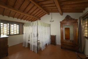 a bedroom with a bed with a net curtain at Le Sorbelle D'Orcia in Pienza
