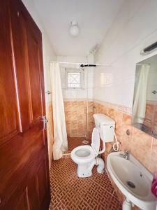 une salle de bain avec toilettes et lavabo dans l'établissement Milimani Apartments 1, à Nakuru