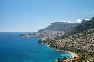 Luftaufnahme eines Strandes und des Meeres in der Unterkunft Le COQ Grace Kelly - Parking - AC - Amazing view in Roquebrune-Cap-Martin