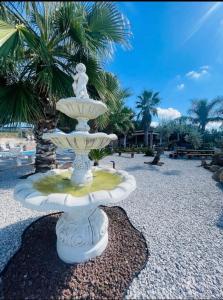 una fuente en medio de un parque con palmeras en Villa Liliana Piroska, en San Giuseppe Iato