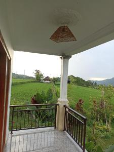 un porche con vistas a un campo verde en Umaku Bali Homestay, en Gobleg
