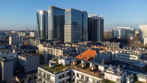 an aerial view of a city with tall buildings at The Final Countdown in Katowice