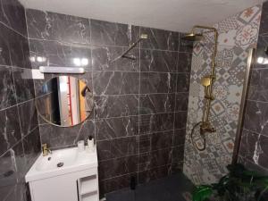 a bathroom with a sink and a mirror at Bagnol Chill - 4 personne - 30 mn avignion in Bagnols-sur-Cèze