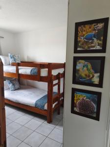 two bunk beds in a room with pictures on the wall at Laguna la crete 45,Uvongo in Uvongo Beach