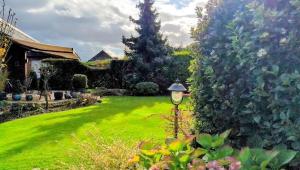 a garden with a green lawn with a lamp at Haus Wolfgang in Geldern +9 photos