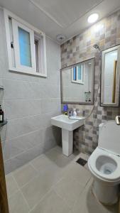 a bathroom with a toilet and a sink and a mirror at Rare House 4 in Incheon +33 photos
